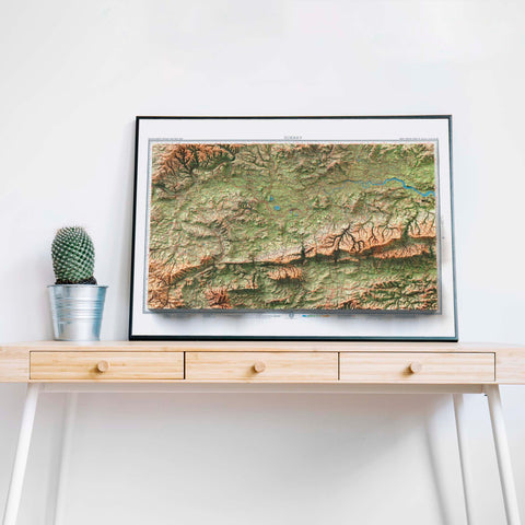 Surrey (England, UK), Topographic map - 1942, 2D printed shaded relief map with 3D effect of a 1942 topographic map of Surrey (UK). Shop our beautiful fine art printed maps on supreme Cotton paper. Vintage maps digitally restored and enhanced with a 3D effect. VizCart from Vizart