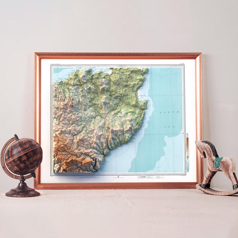 Thurso (Scotland, UK), Topographic map - 1912, 2D printed shaded relief map with 3D effect of a 1912 topographic map of Thurso and Wick (Scotland, UK). Shop our beautiful fine art printed maps on supreme Cotton paper. Vintage maps digitally restored and enhanced with a 3D effect. VizCart from Vizart