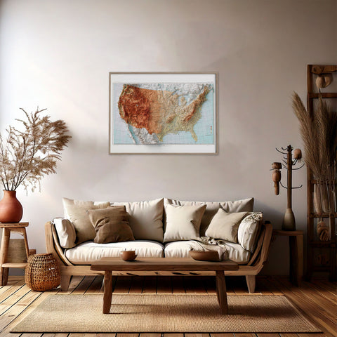 USA 1911 topographic restored antique shaded relief map print on fine art paper wall decor