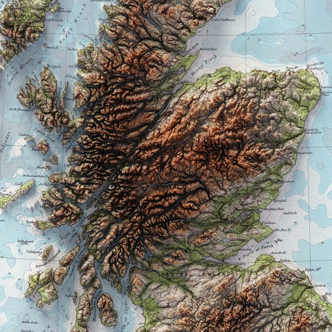 British-Irish Isles 1920 topographic restored antique shaded relief map print on fine art paper close-up