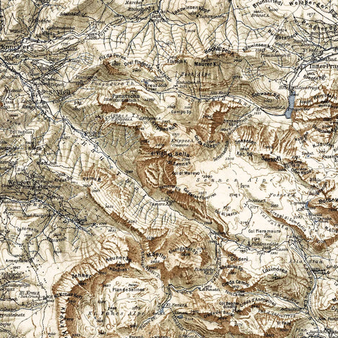 1904 Dolomites (Italy) restored vintage topographic map reprinted on fine art paper. VizCart from VizArt.