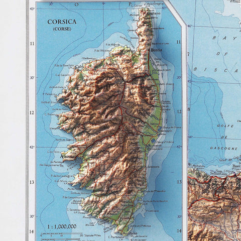 France, Topographic map - 1955, 2D printed shaded relief map with 3D effect of a 1955 topographic map of France. Shop our beautiful fine art printed maps on supreme Cotton paper. Vintage maps digitally restored and enhanced with a 3D effect. VizCart from Vizart