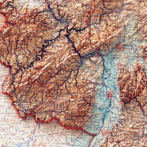Germany, topographic map - 1968, 2D printed shaded relief map with 3D effect of a 1968 topographic map of Germany. Shop our beautiful fine art printed maps on supreme Cotton paper. Vintage maps digitally restored and enhanced with a 3D effect. VizCart from Vizart
