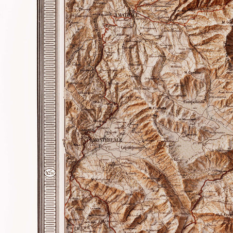 Gran Sasso d'Italia (Abruzzo, Italy), Topographic map - 1887, 2D printed shaded relief map with 3D effect of a 1887 topographic map of Gran Sasso d'Italia (Abruzzo, Italy). Shop our beautiful fine art printed maps on supreme Cotton paper. Vintage maps digitally restored and enhanced with a 3D effect. VizCart from Vizart