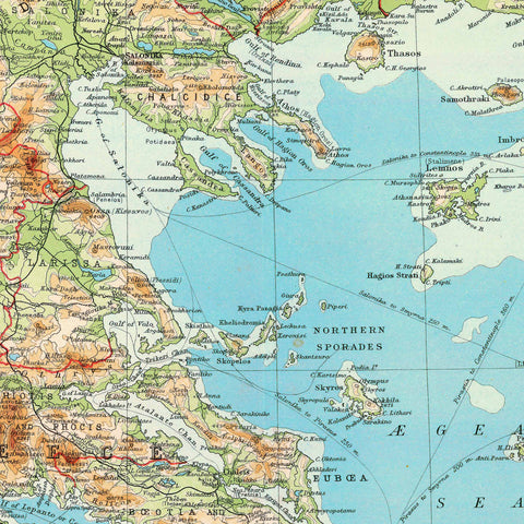 Greece 1922 topographic digitally restored map reprint on fine art paper close up