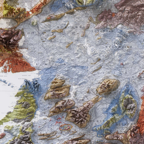 Ireland 1962 topographic restored antique shaded relief map print on fine art paper close-up