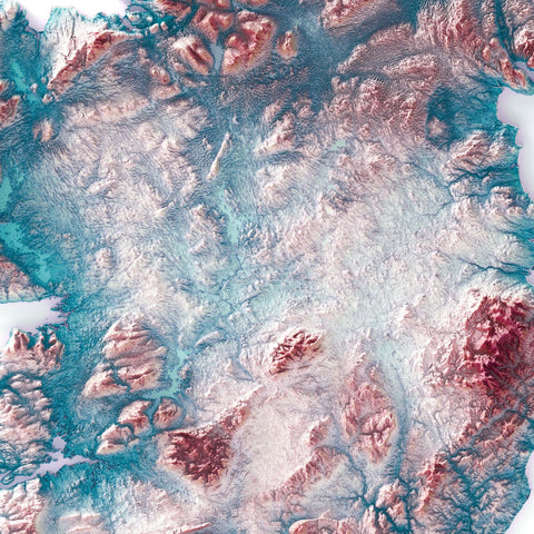 Ireland irid shaded relief elevation map printed on fine art paper close-up