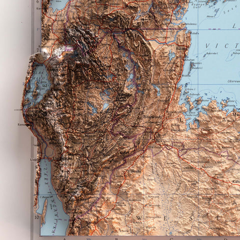 Kenya Uganda, Topographic map - 1956, 2D printed shaded relief map with 3D effect of a 1956 topographic map of Kenya and Uganda. Shop our beautiful fine art printed maps on supreme Cotton paper. Vintage maps digitally restored and enhanced with a 3D effect VizCart from Vizart