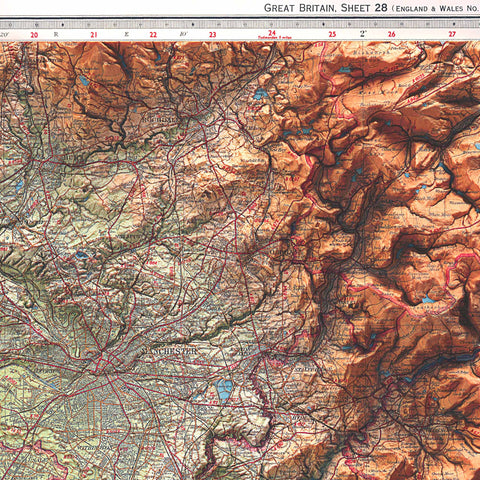 Merseyside (England, UK), Topographic map - 1941, 2D printed shaded relief map with 3D effect of a 1941 topographic map of Merseyside (UK). Shop our beautiful fine art printed maps on supreme Cotton paper. Vintage maps digitally restored and enhanced with a 3D effect. VizCart from Vizart