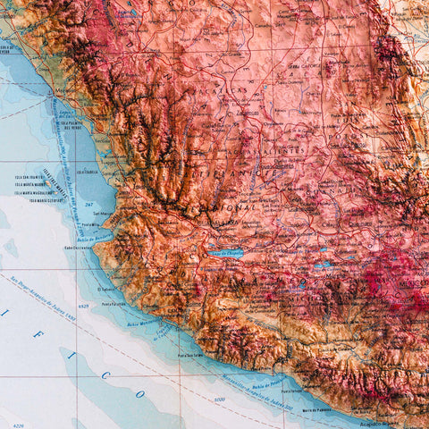 Mexico, Topographic map - 1967, 2D printed shaded relief map with 3D effect of a 1967 topographic map of Mexico. Shop our beautiful fine art printed maps on supreme Cotton paper. Vintage maps digitally restored and enhanced with a 3D effect. VizCart from Vizart.