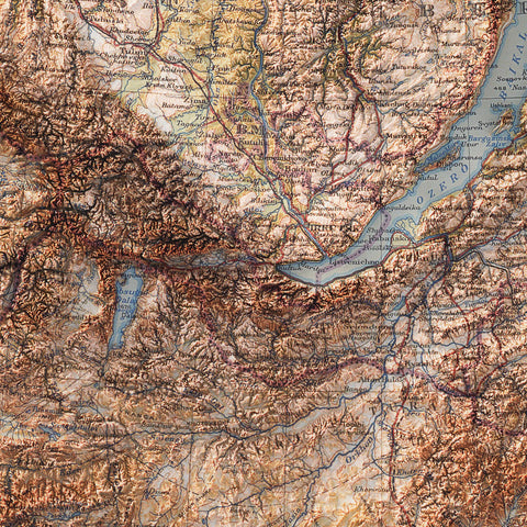 Mongolia, Topographic map - 1931, 2D printed shaded relief map with 3D effect of a 1931 topographic map of Mongolia. Shop our beautiful fine art printed maps on supreme Cotton paper. Vintage maps digitally restored and enhanced with a 3D effect. VizCart from Vizart