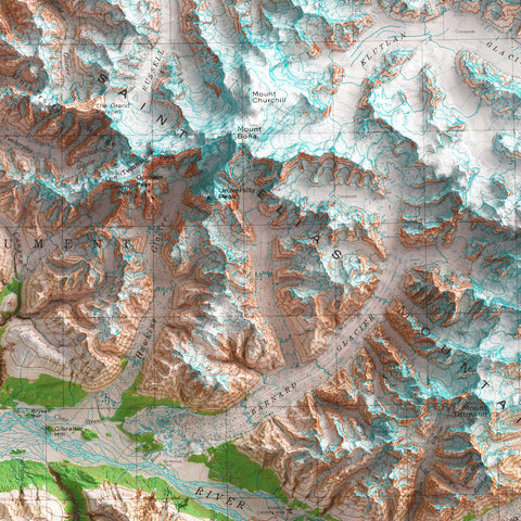 1980 Mount Bona (Alaska, USA) shaded relief map print with 3D effect fine art wall decor. VizCart from Vizart