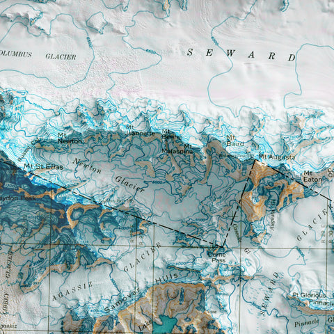 1966 Mount Saint Elias topographic shaded relief map print with 3D effect fine art wall decor. VizCart from Vizart