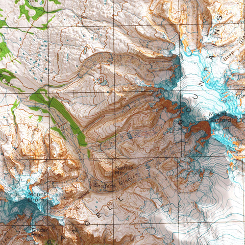 1969 Mount Sanford (Alaska, USA) shaded relief map print with 3D effect fine art wall decor. VizCart from Vizart