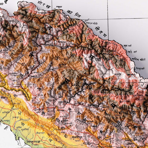 Nepal, Topographic map - 1980, 2D printed shaded relief map with 3D effect of a 1980 topographic map of Nepal Vintage maps digitally restored and enhanced with a 3D effect. VizCart from Vizart