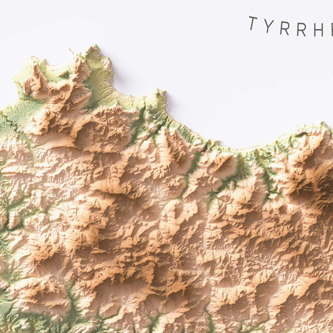 Sicily (Italy) geo shaded relief elevation map printed on fine art paper close-up