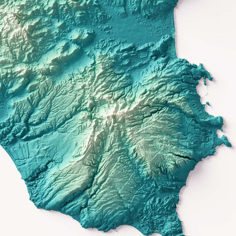 Sicily (Italy) spectral shaded relief elevation map printed on fine art paper close-up