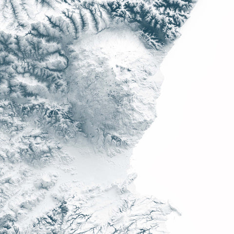 Sicily (Italy), Elevation tint - White, 2D printed shaded relief map with 3D effect of Sicily (Italy) with white hypsometric tint. Shop our beautiful fine art printed maps on supreme Cotton paper. Vintage maps digitally restored and enhanced with a 3D effect. VizCart from Vizart