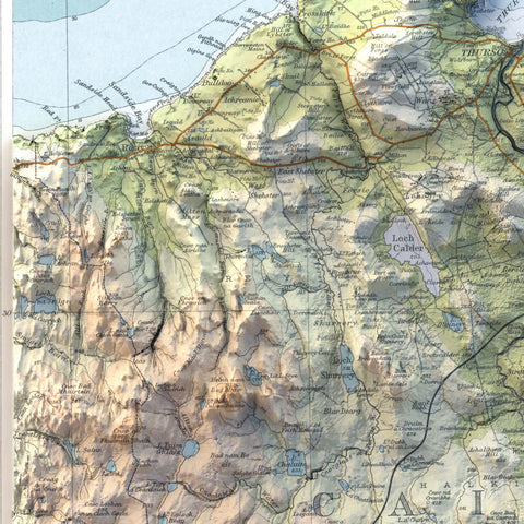 Thurso (Scotland, UK), Topographic map - 1912, 2D printed shaded relief map with 3D effect of a 1912 topographic map of Thurso and Wick (Scotland, UK). Shop our beautiful fine art printed maps on supreme Cotton paper. Vintage maps digitally restored and enhanced with a 3D effect. VizCart from Vizart