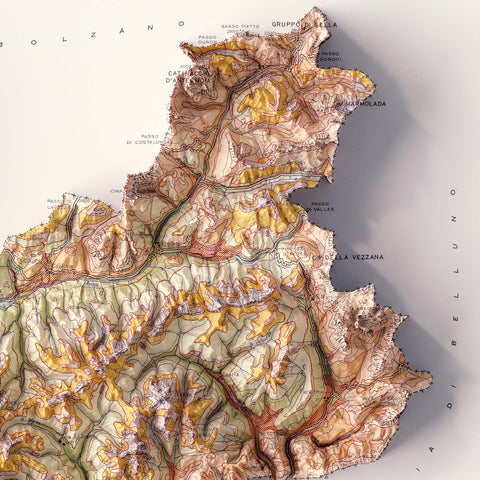 Trentino (Italy), Soil map - 1965, 2D printed shaded relief map with 3D effect of a 1965 soil map of Trentino (Italy). Shop our beautiful fine art printed maps on supreme Cotton paper. Vintage maps digitally restored and enhanced with a 3D effect. VizCart from Vizart