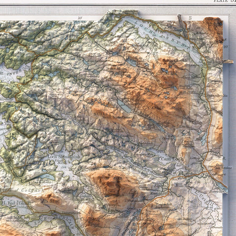 Ullapool (Scotland, UK), Topographic map - 1912, 2D printed shaded relief map with 3D effect of a 1912 topographic map of Ullapool and Lochinver (Scotland, UK). Shop our beautiful fine art printed maps on supreme Cotton paper. Vintage maps digitally restored and enhanced with a 3D effect. VizCart from Vizart