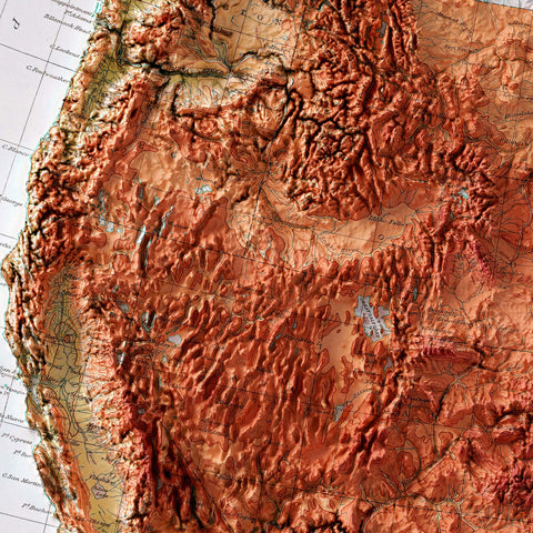 USA 1911 topographic restored antique shaded relief map print on fine art paper close-up