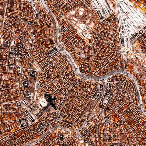 Vienna (Austria) 1934 city restored antique shaded relief map print on fine art paper close-up