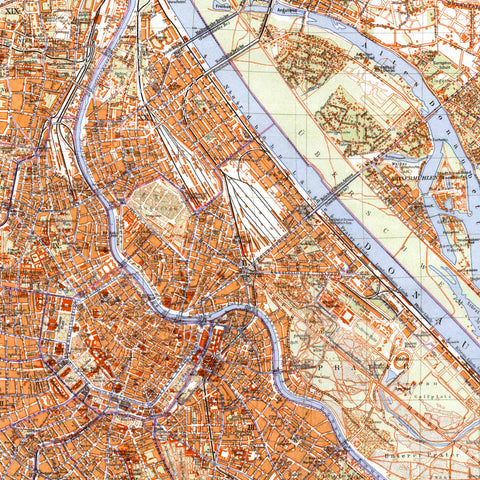 Vienna (Austria) 1948 city digitally restored map reprint on fine art paper close up