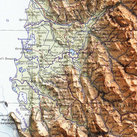 Albania 1967 topographic restored antique shaded relief map print on fine art paper