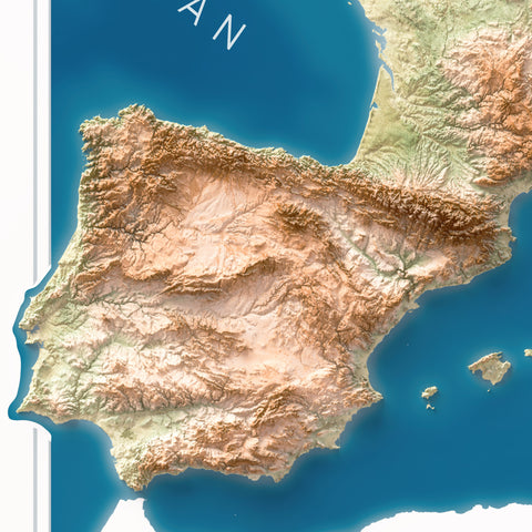 Europe satellite shaded relief elevation map printed on fine art paper close-up