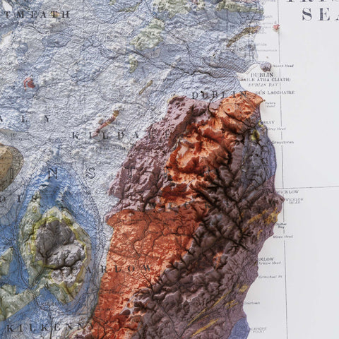 Ireland 1962 topographic restored antique shaded relief map print on fine art paper close-up
