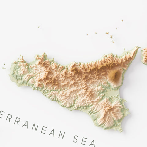 Italy geo shaded relief elevation map printed on fine art paper close-up
