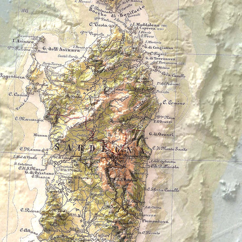 Italy Bathymetric, Topographic map - 1888, 2D printed shaded relief map with 3D effect of a 1888 topographic map of Italy with bathymetric. Shop our beautiful fine art printed maps on supreme Cotton paper. Vintage maps digitally restored and enhanced with a 3D effect. VizCart from Vizart