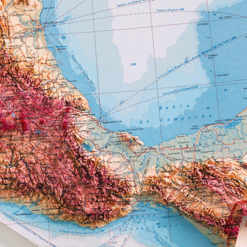 Mexico, Topographic map - 1967, 2D printed shaded relief map with 3D effect of a 1967 topographic map of Mexico. Shop our beautiful fine art printed maps on supreme Cotton paper. Vintage maps digitally restored and enhanced with a 3D effect. VizCart from Vizart.