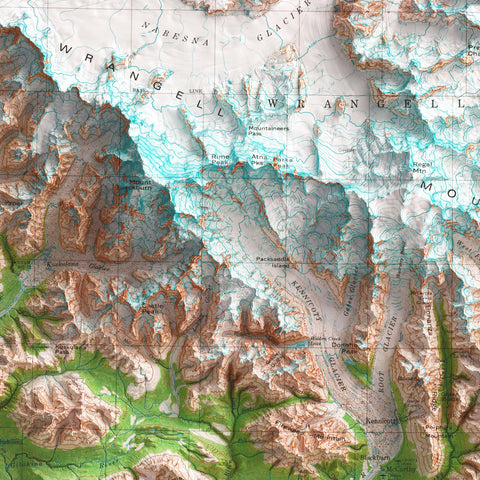 1980 Mount Bona (Alaska, USA) shaded relief map print with 3D effect fine art wall decor. VizCart from Vizart