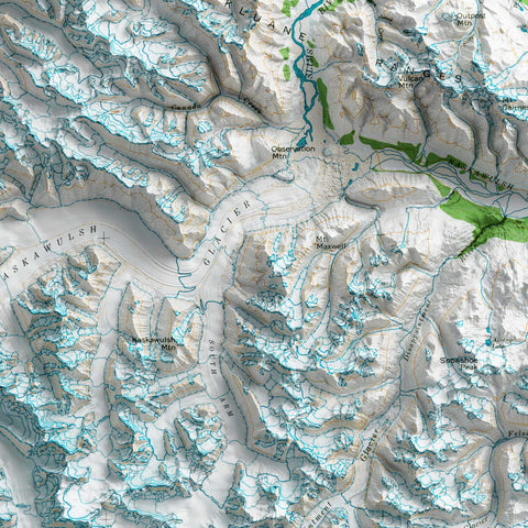 1966 Mount Saint Elias topographic shaded relief map print with 3D effect fine art wall decor. VizCart from Vizart
