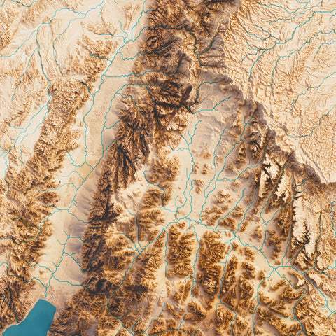 Palestine, Elevation map - satellite, 2D printed shaded relief map with 3D effect realized by Vizart in 2024. Shop our beautiful fine art printed maps on supreme Cotton paper. Vintage maps digitally restored and enhanced with a 3D effect.