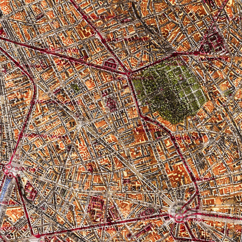 Paris (France) 1916 city restored antique shaded relief map print on fine art paper close-up