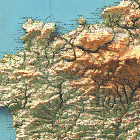 Pembroke (Wales, UK), Topographic map - 1942, 2D printed shaded relief map with 3D effect of a 1942 topographic map of Pembroke (Wales, UK). Shop our beautiful fine art printed maps on supreme Cotton paper. Vintage maps digitally restored and enhanced with a 3D effect. VizCart from Vizart