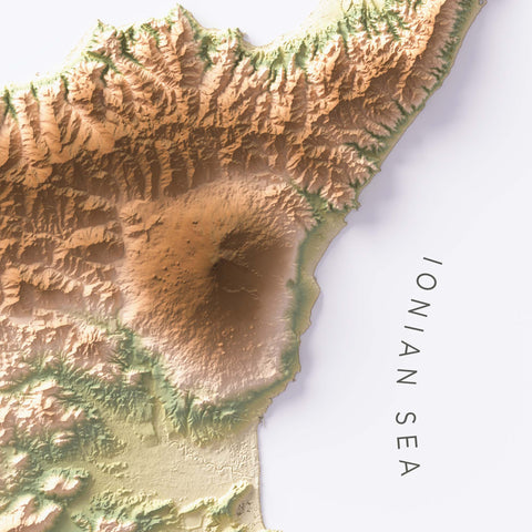 Sicily (Italy) geo shaded relief elevation map printed on fine art paper close-up
