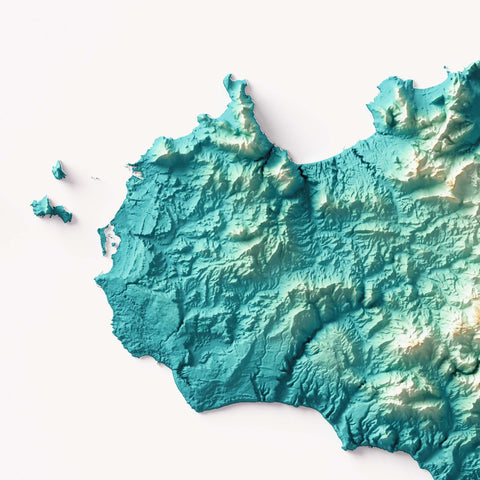 Sicily (Italy) spectral shaded relief elevation map printed on fine art paper close-up
