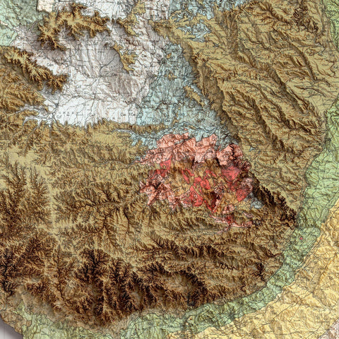 Texas, Geological map - 1933, 2D printed shaded relief map with 3D effect of a 1933 geologic map of Texas (USA). Shop our beautiful fine art printed maps on supreme Cotton paper. Vintage maps digitally restored and enhanced with a 3D effect. VizCart from Vizart