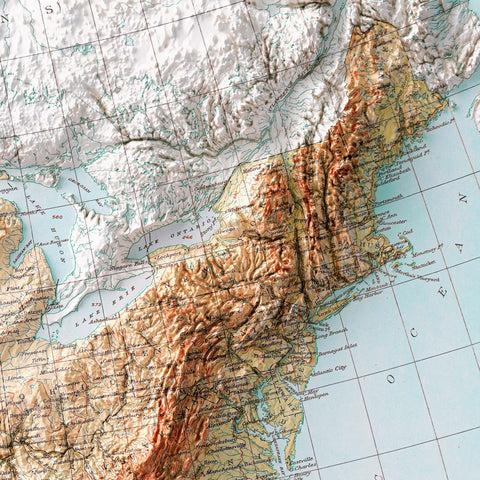 USA 1911 topographic restored antique shaded relief map print on fine art paper close-up