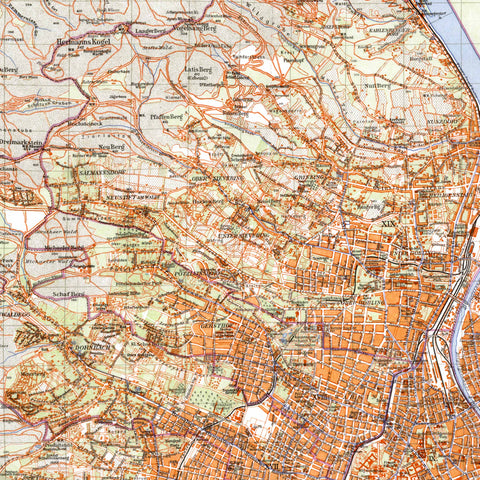 Vienna (Austria) 1948 city digitally restored map reprint on fine art paper close up