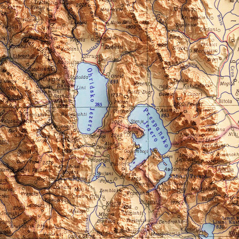 Albania 1967 topographic restored antique shaded relief map print on fine art paper