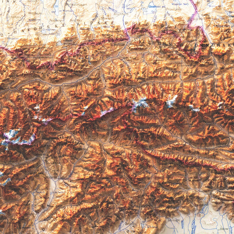 Alps 1965 topographic restored antique shaded relief map print on fine art paper close-up