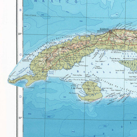Cuba 1967 topographic digitally restored map reprint on fine art paper close up