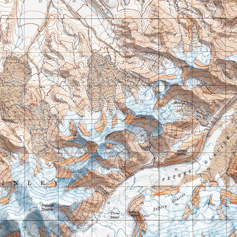 1964 Mount McKinley - Denali (Alaska, USA) shaded relief map print with 3D effect fine art wall decor. VizCart from Vizart