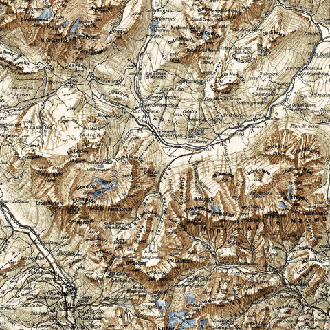 1904 Dolomites (Italy) restored vintage topographic map reprinted on fine art paper. VizCart from VizArt.