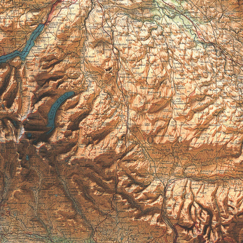 English Lakes (England, UK), Topographic map - 1941, 2D printed shaded relief map with 3D effect of a 1941 topographic map of English Lakes (UK). Shop our beautiful fine art printed maps on supreme Cotton paper. Vintage maps digitally restored and enhanced with a 3D effect. VizCart from Vizart